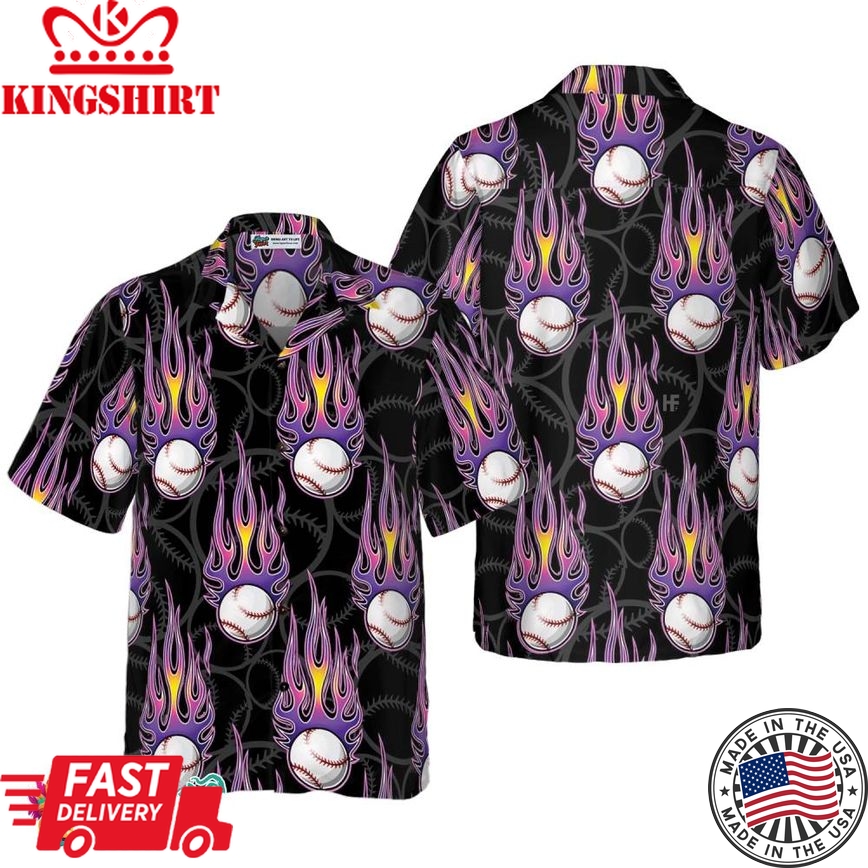 Softball With Hotrod Flame Hawaiian Shirt