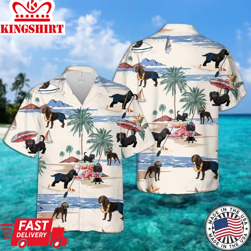 Spanish Water Dog Summer Beach Trendy Hawaiian Shirt, Dog Beach Short Sleeve Trendy Hawaiian Shirt