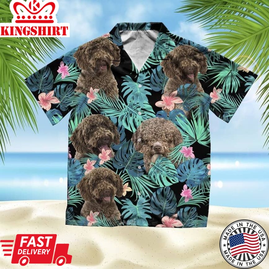 Spanish Water Dog Trendy Hawaiian Shirt, Dog Summer Leaves Trendy Hawaiian Shirt, Unisex Print Aloha Short Sleeve Casual Shirt Summer Gifts