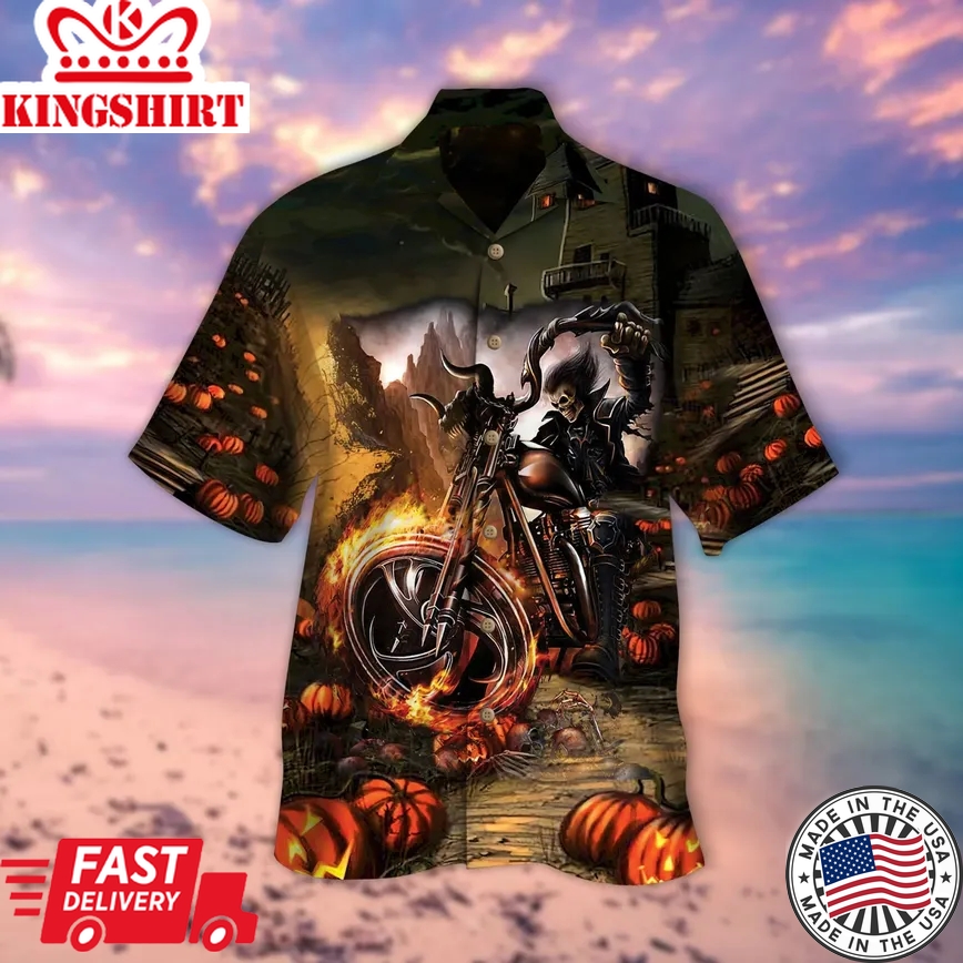 Speed King Of Halloween Festival Skull Trendy Hawaiian Shirt, Skull Lover Trendy Hawaiian Shirt For