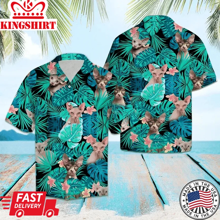 Sphynx Behind Tropical Forest Pattern Trendy Hawaiian Shirt