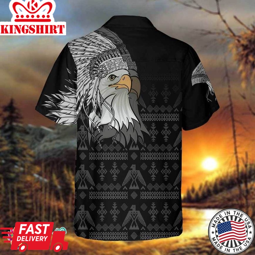 Spirit Eagle With Headdress Native American Hawaiian Shirt, Tribal Black And White Pattern Native American Shirt