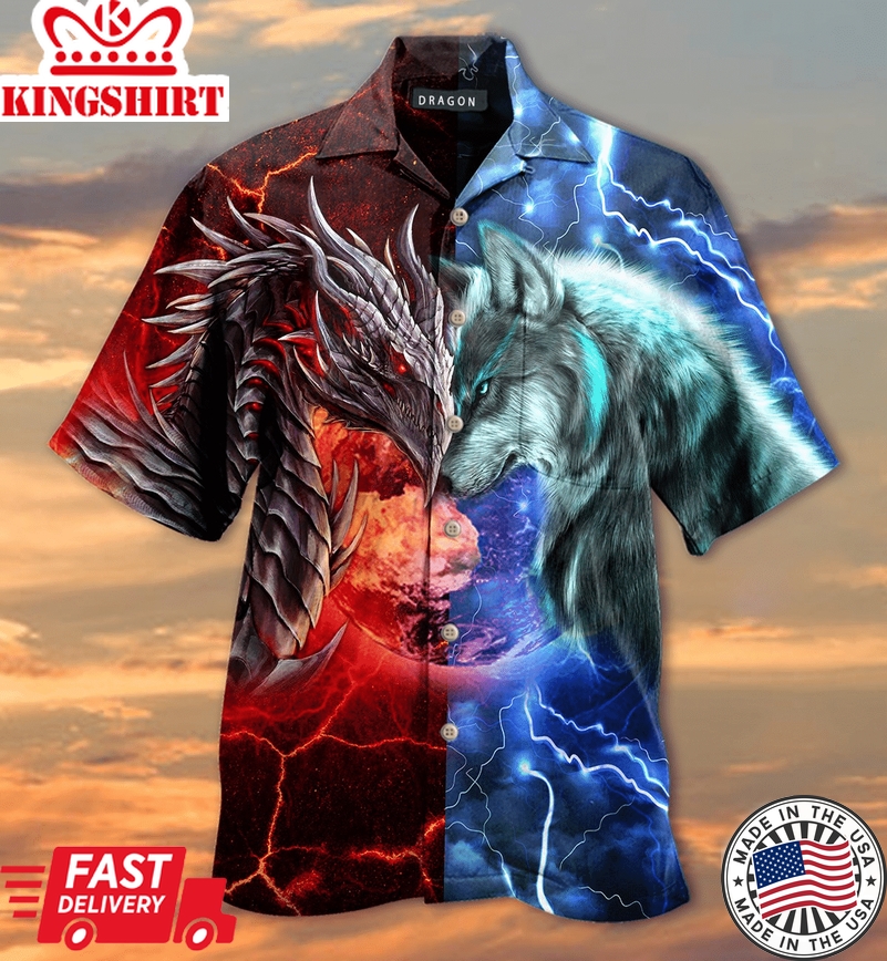 Spirit Of A Dragon Heart Of A Wolf Short Sleeve Hawaiian Shirt