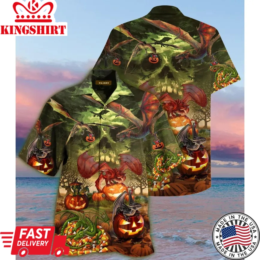 Spooky Dragon Halloween Trendy Hawaiian Shirt, Dragon Lover Trendy Hawaiian Shirt For