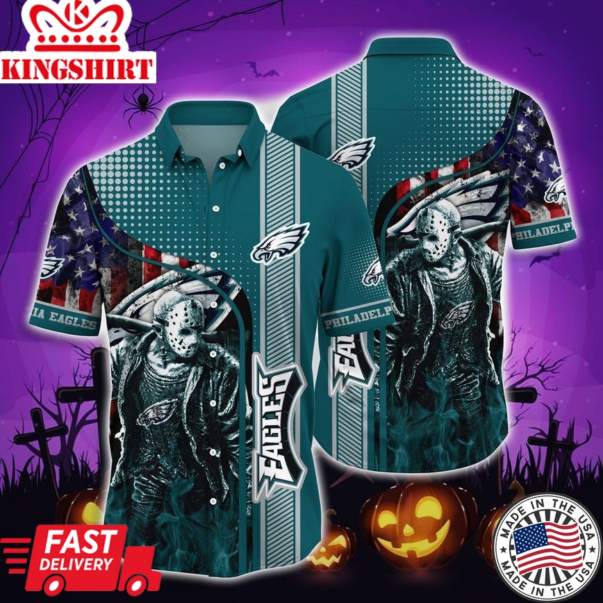 Spooky Vibes Philadelphia Eagles Halloween-Aloha Shirt: Ideal for Men and Women