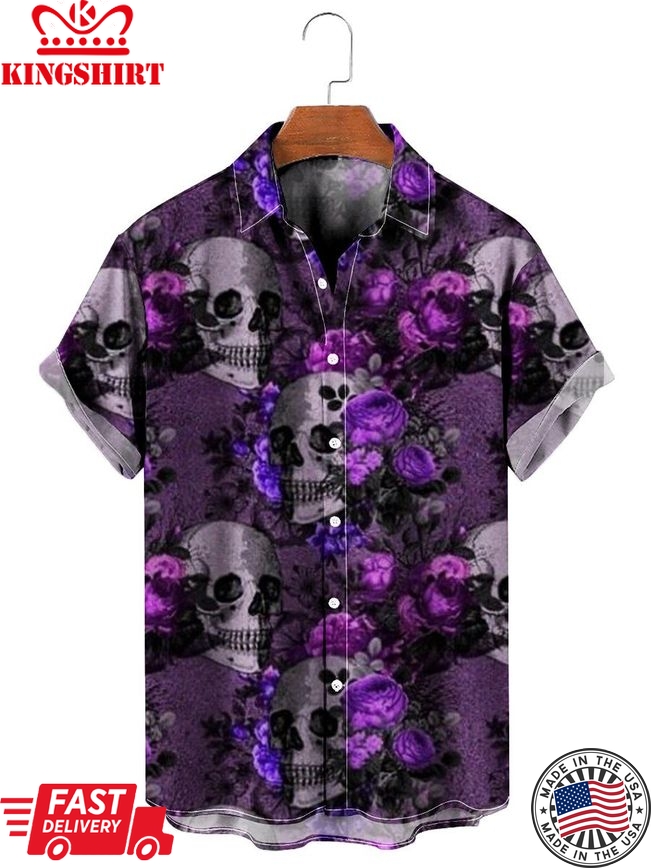 Spoonflower Skull Print Hawaiian Shirt