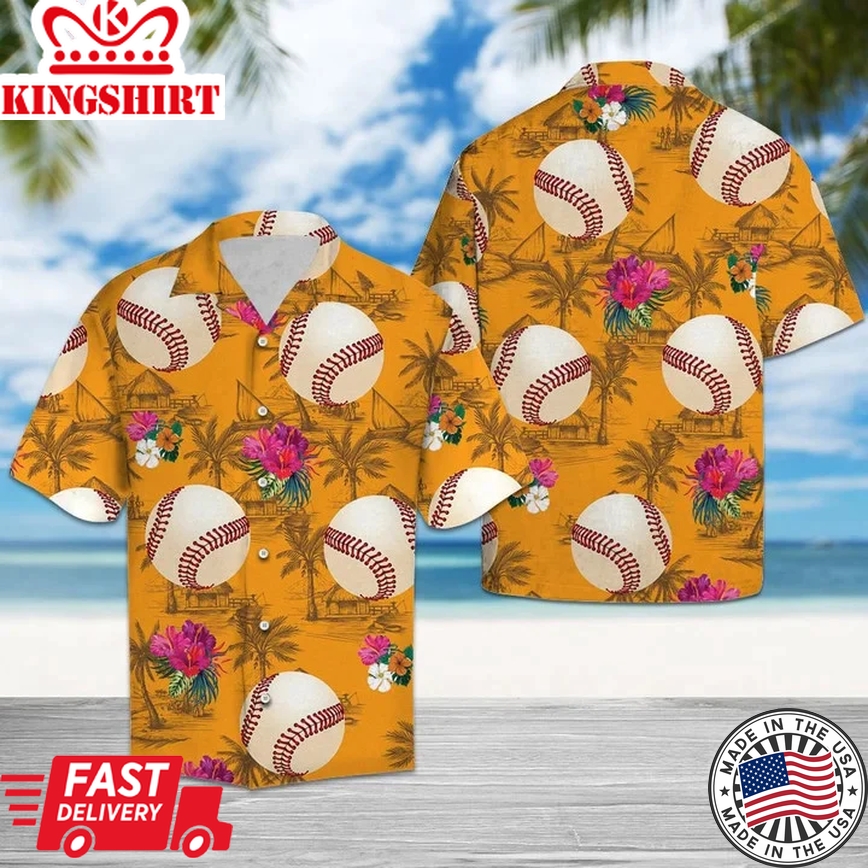 Sporty Baseball Tropical Flowers Trendy Hawaiian Shirt