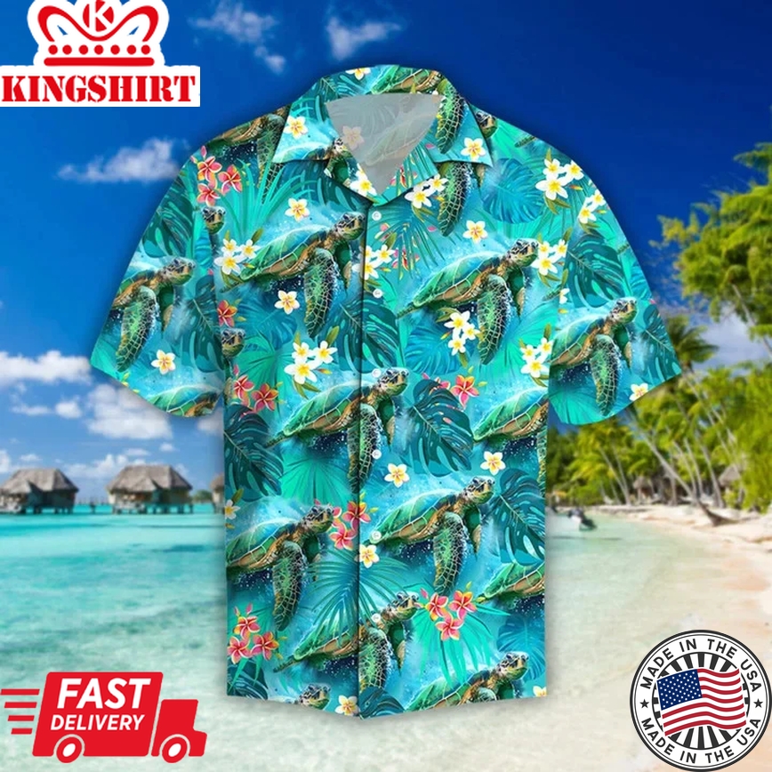 Spring Turtle Trendy Hawaiian Shirt, Aloha Shirt Gift For Summer Lover, Turtle Hawaii Tshirt