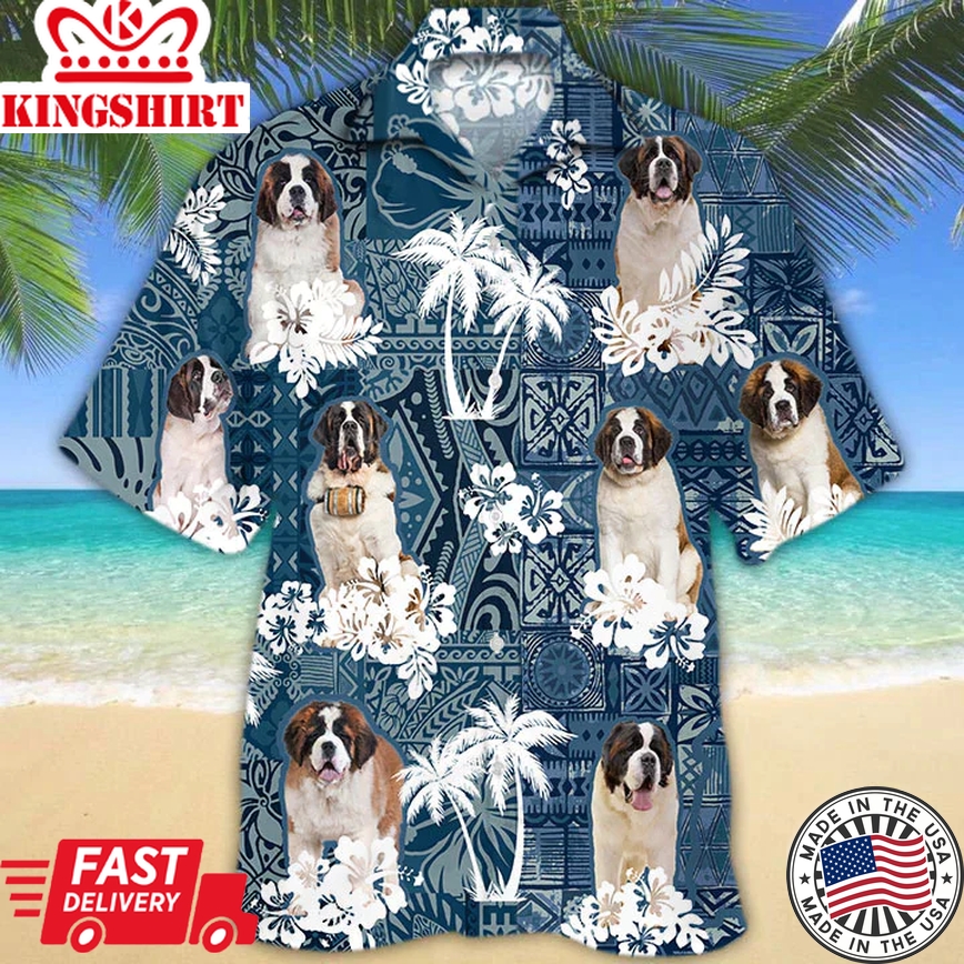 St Bernard Trendy Hawaiian Shirt, Flowers Aloha Shirt For Dog Lovers, Men's Trendy Hawaiian Shirt, Women's Trendy Hawaiian Shirt