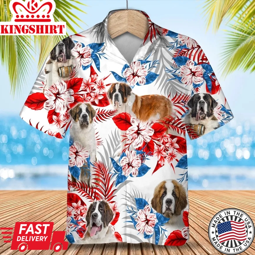 St Bernard Trendy Hawaiian Shirt Gift For Summer, Summer Aloha Shirt, Trendy Hawaiian Shirt For Men And Women