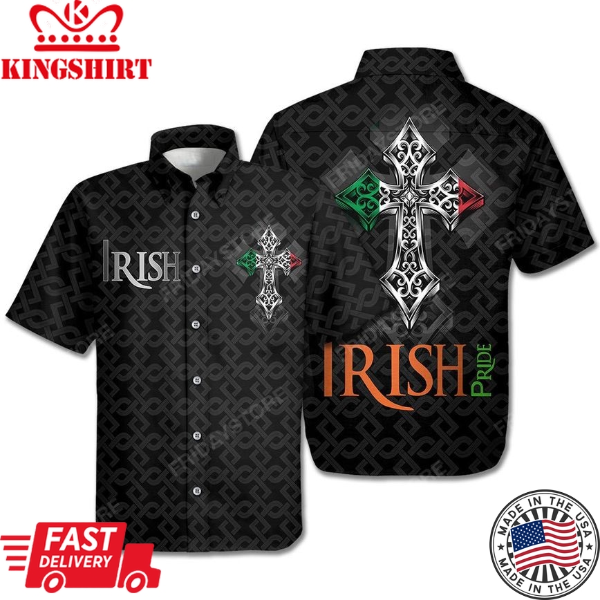 St Patrick Day Hawaiian Shirt St Patrick Day Irish Pride Cross Black Hawaii Aloha Shirt St Patrick Day Hawaii Shirt