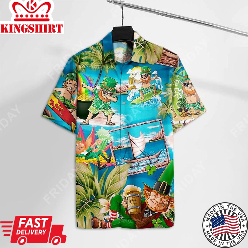 St Patrick Day Hawaiian Shirt St Patrick Day Leprechaun On The Beach Hawaii Aloha Shirt St Patrick Day Hawaii Shirt