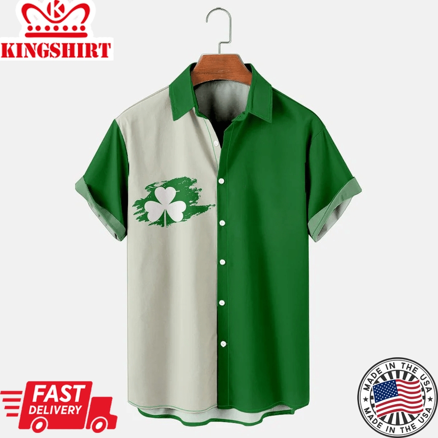 St. Patrick's Day Cat Casual Holiday Cotton Blend Men's Oversized Short Sleeve Shirt