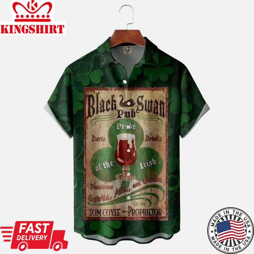 St. Patrick's Day Chest Pocket Short Sleeve Casual Shirt, St. Patrick's Day Shamrocks Shirt