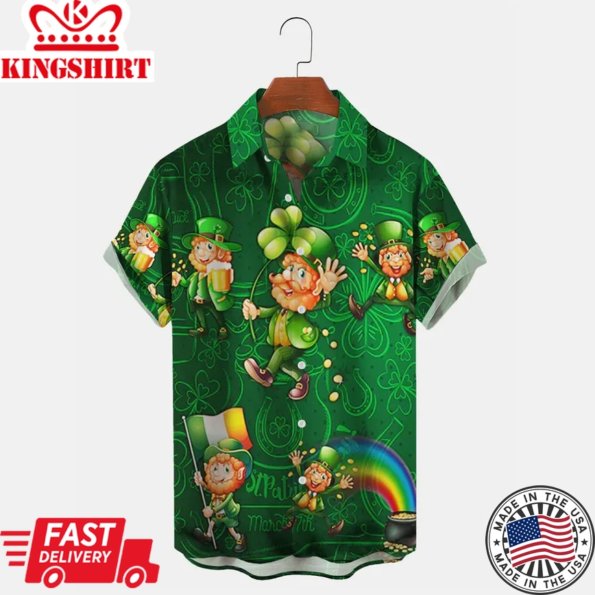 St. Patrick's Day Clover Print Holiday Shirt, St. Patrick's Day Hawaii Shirt For Men And Women