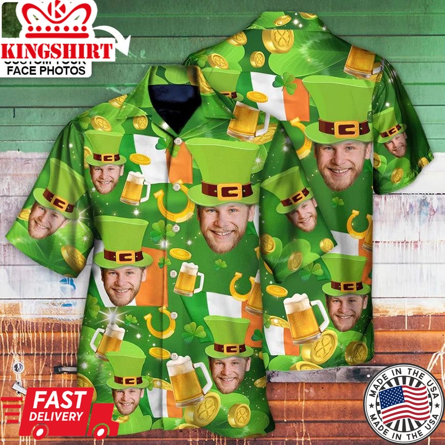 St Patrick's Day Happy Funny Gift Custom Photo Hawaiian Shirt