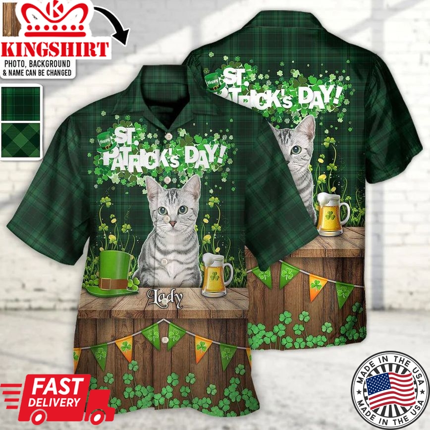 St.Patrick's Day Happy Luck Coin Gold Shamrock Custom Photo Personalized Hawaiian Shirt