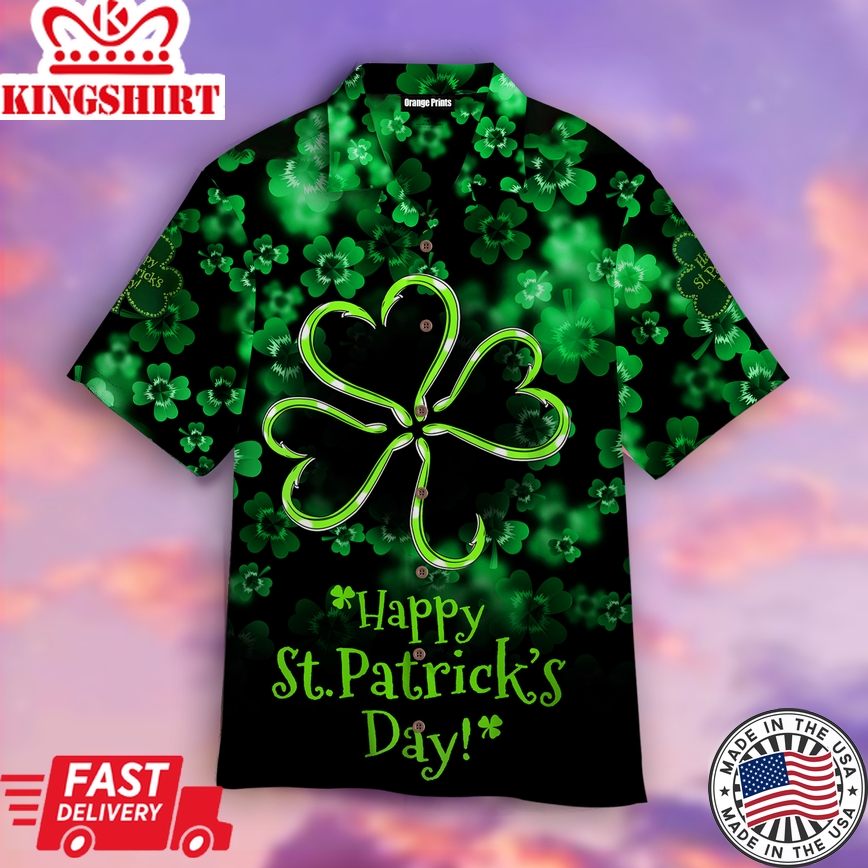 St Patrick's Day Hawaii Shirt Clover Happy St Patrick's Day Black Green Aloha Shirt St Patrick's Day Shirt