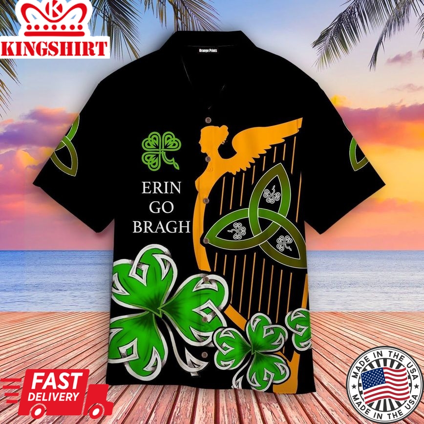 St Patrick's Day Hawaii Shirt Erin Go Bragh The Harp Black Aloha Shirt St Patrick's Day Shirt