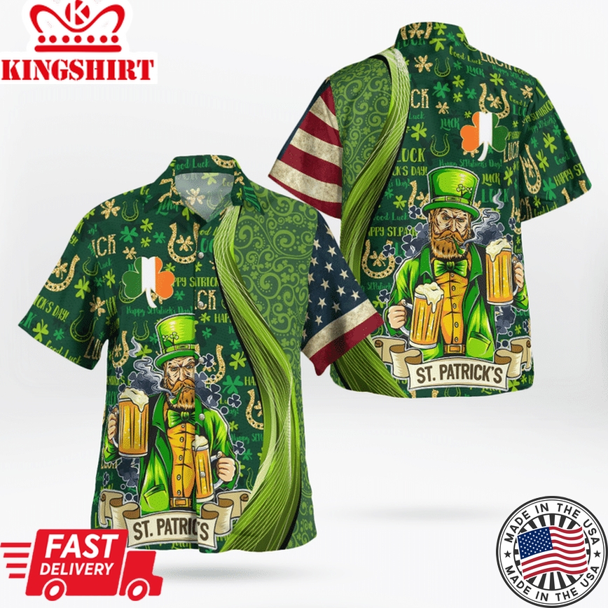 St Patrick's Day Hawaii Shirt Good Luck Shamrock Drinking Man Aloha Shirt St Patrick's Day Shirt