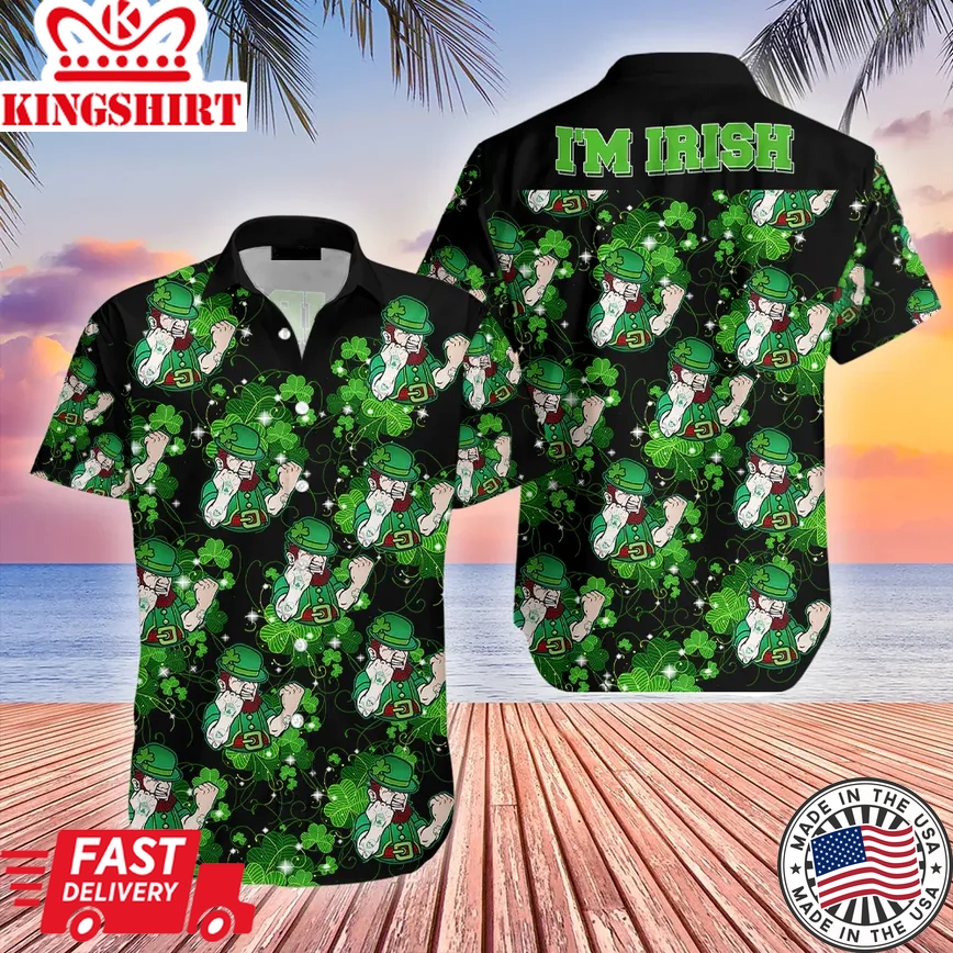 St Patrick's Day Hawaii Shirt I'm Irish Leprechauns Black Aloha Shirt St Patrick's Day Trendy Hawaiian Shirt