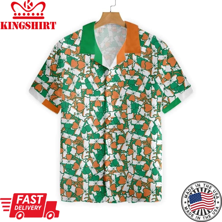 St Patrick's Day Hawaii Shirt Ireland Four Leaf Clover Pattern Aloha Shirt St Patrick's Day Shirt