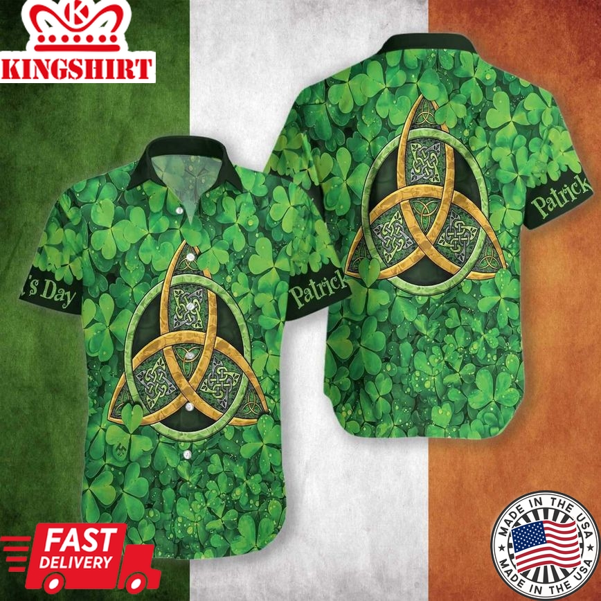 St Patrick's Day Hawaii Shirt Irish Celtic Knot Clover Green Aloha Shirt St Patrick's Day Shirt