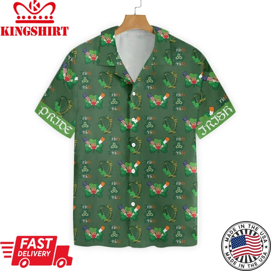 St Patrick's Day Hawaii Shirt Irish Pride Flag The Harp Aloha Shirt St Patrick's Day Trendy Hawaiian Shirt