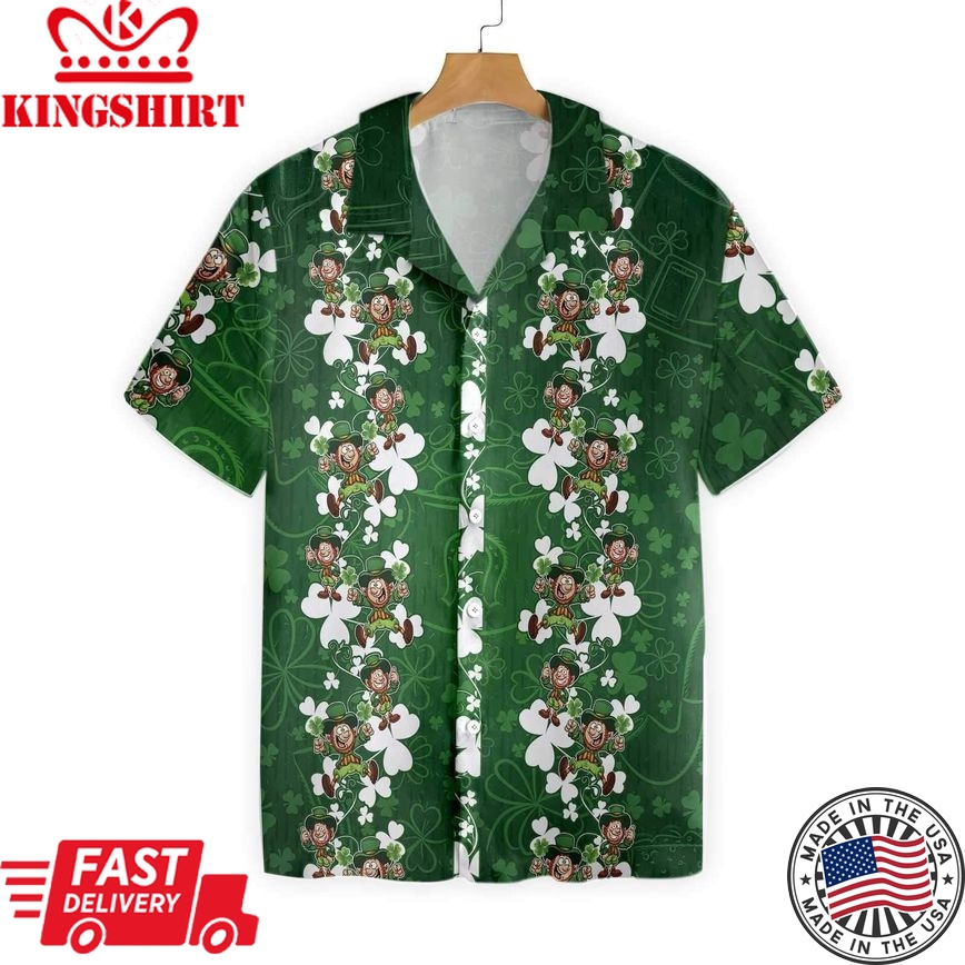 St Patrick's Day Hawaii Shirt Leprechauns Pattern Green Aloha Shirt St Patrick's Day Shirt