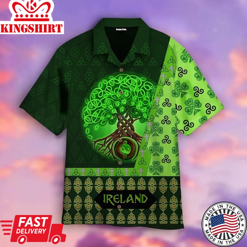 St Patrick's Day Hawaii Shirt Tree Ireland Celtic Knot Green Aloha Shirt St Patrick's Day Trendy Hawaiian Shirt