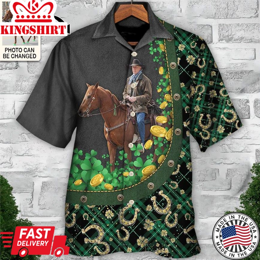 St Patrick's Day Horse Lover Custom Photo Hawaiian Shirt