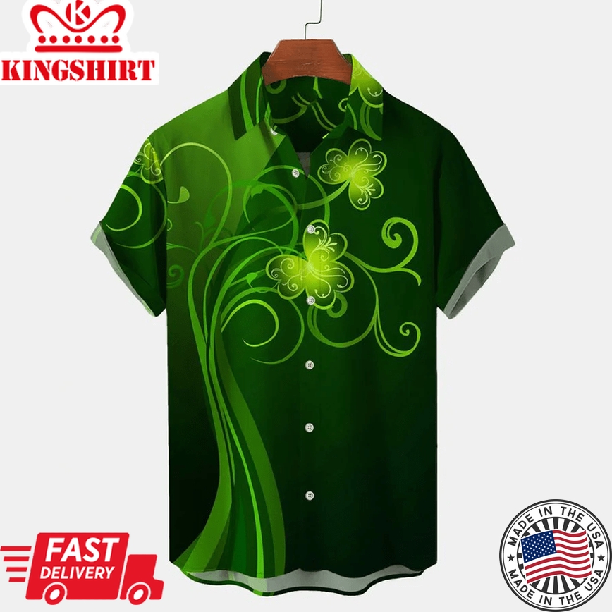 St. Patrick's Day Shamrock Gradient Trendy Hawaiian Shirt, Trendy Hawaiian Shirt For Men And Women