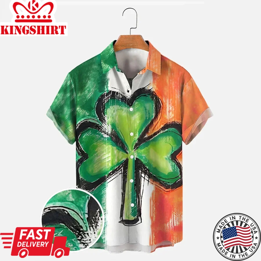 St. Patrick's Day Shamrock Men's Trendy Hawaiian Shirts, Saint Patrick Men's Hawaiian Short Sleeve Shirt