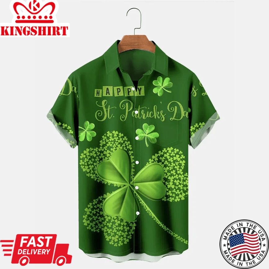 St PatrickS Day Shamrock Short Sleeve Trendy Hawaiian Shirts, Trendy Hawaiian Shirt For Men And Women