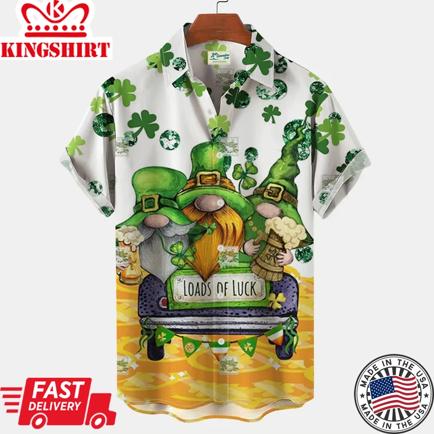 St Patrick's Day Shirt, Load Of Luck Gnome Trendy Hawaiian Shirt, Shamrock Trendy Hawaiian Shirt, Irish Shirt