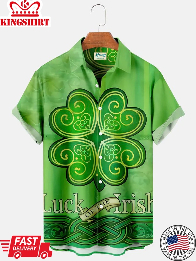 St. Patrick's Day Short Sleeve Casual Shirt, Shamrock Shirt, Irish Trendy Hawaiian Shirt