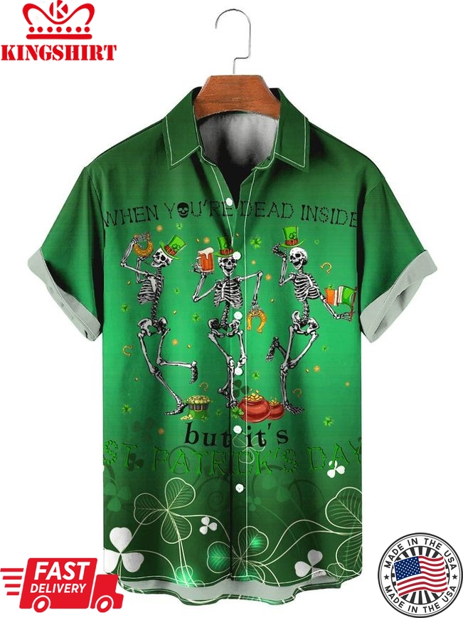 St. Patrick's Day Skeleton Print Short Sleeve Shirt