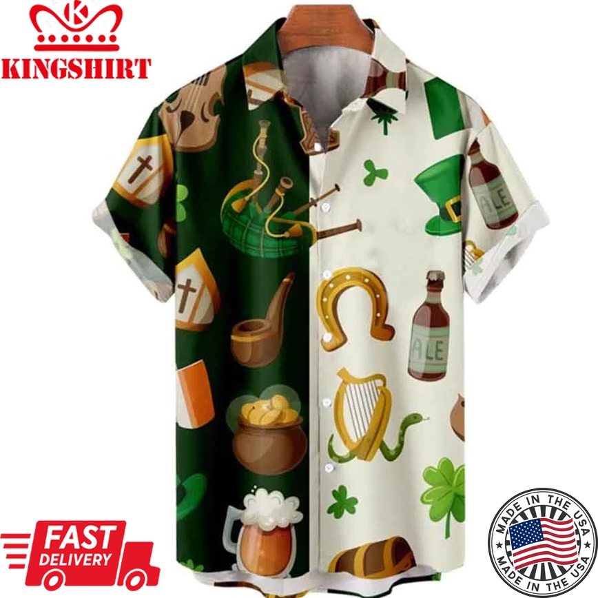 St Patrick's Day Trendy Hawaiian Shirt For Men, Shamrock Shirt, Irish Trendy Hawaiian Shirt