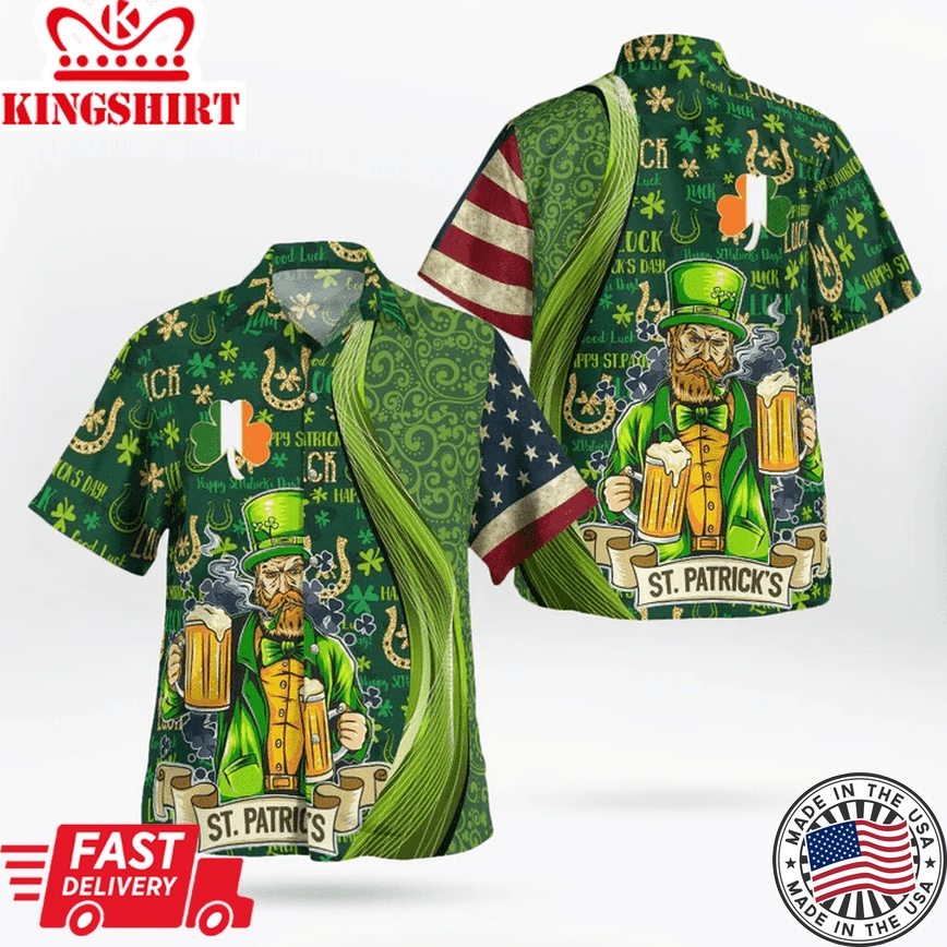 St Patrick's Day Trendy Hawaiian Shirt, Good Luck Shamrock Drinking Man Hawaii Shirt - Irish Gifts