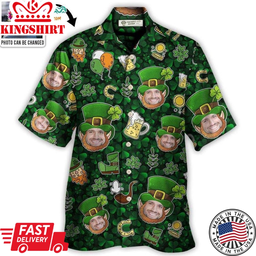 St Patricks Day Happy Coin Shamrock Lucky Custom Photo - Hawaiian Shirt - Personalized Photo Gifts Hawaiian Shirt