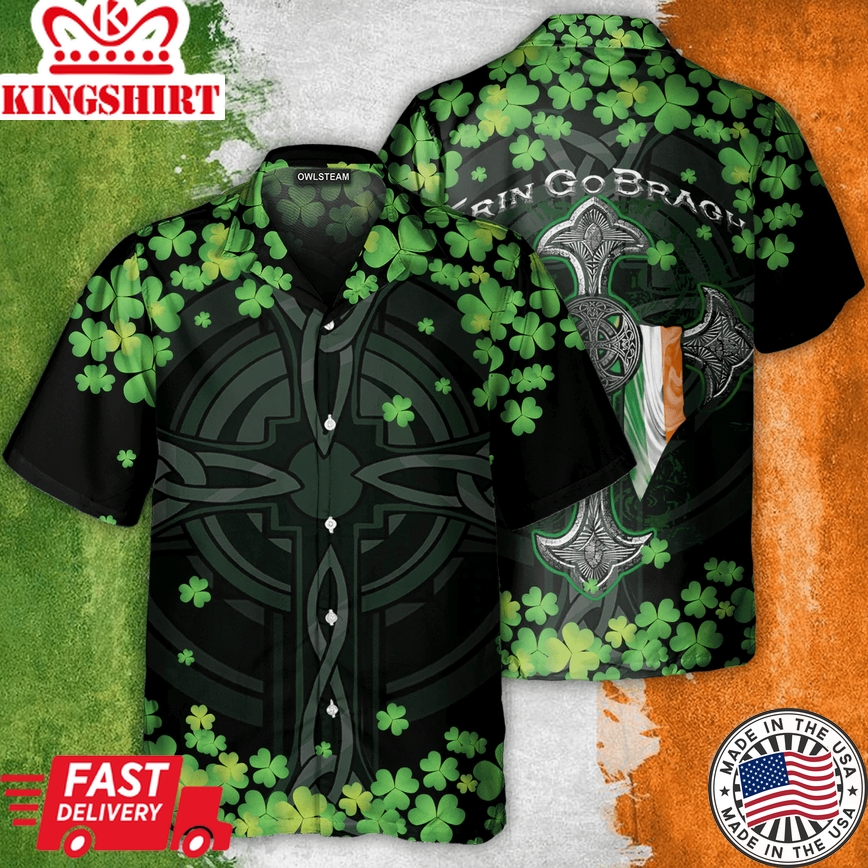 St Patricks Day Irish Erin Go Bragh American Flag Clover Short Sleeve Hawaiian Shirt