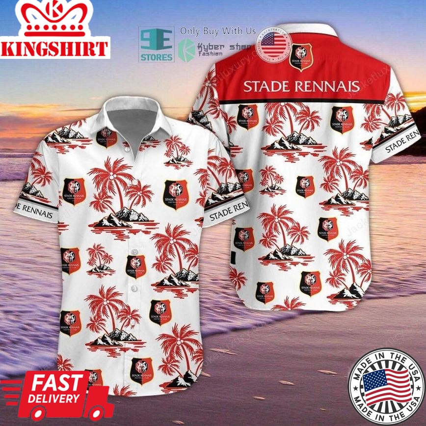 Stade Rennais Fc Coconut Tree White Red Trendy Hawaiian Shirt Aloha Shirt