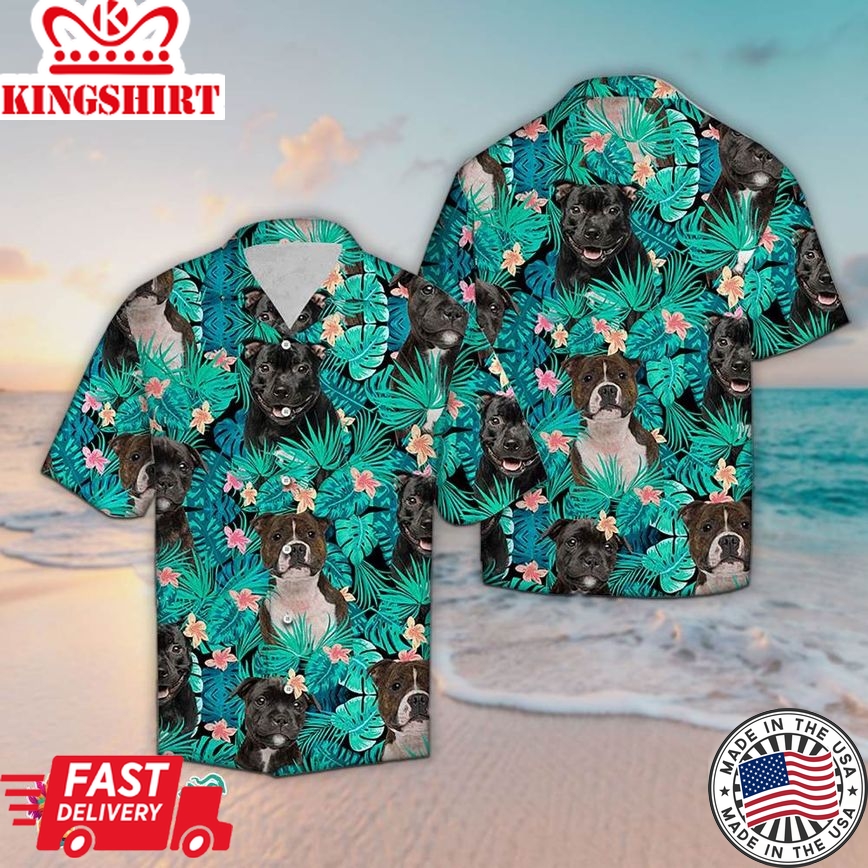 Staffordshire Bull Dog Tropical Hawaiian Aloha Beach Shirt