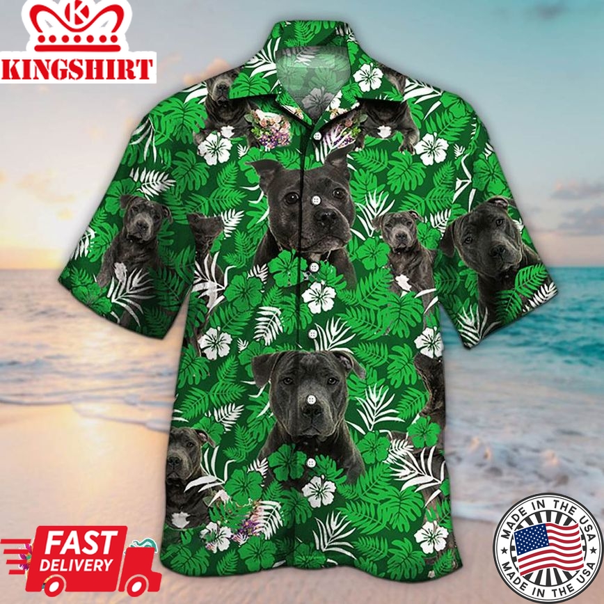 Staffordshire Bull Hawaiian Shirt Green Floral Hawaiian Aloha Beach Shirt