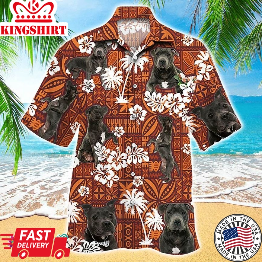 Staffordshire Bull Hawaiian Shirt Red Pattern Hawaiian Aloha Beach Shirt