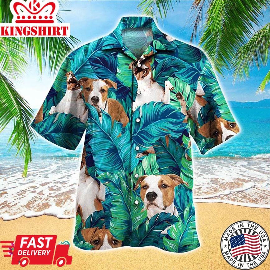 Staffordshire Bull Hawaiian Shirt Tropical Leaves, Aloha Hawaiian Shirts