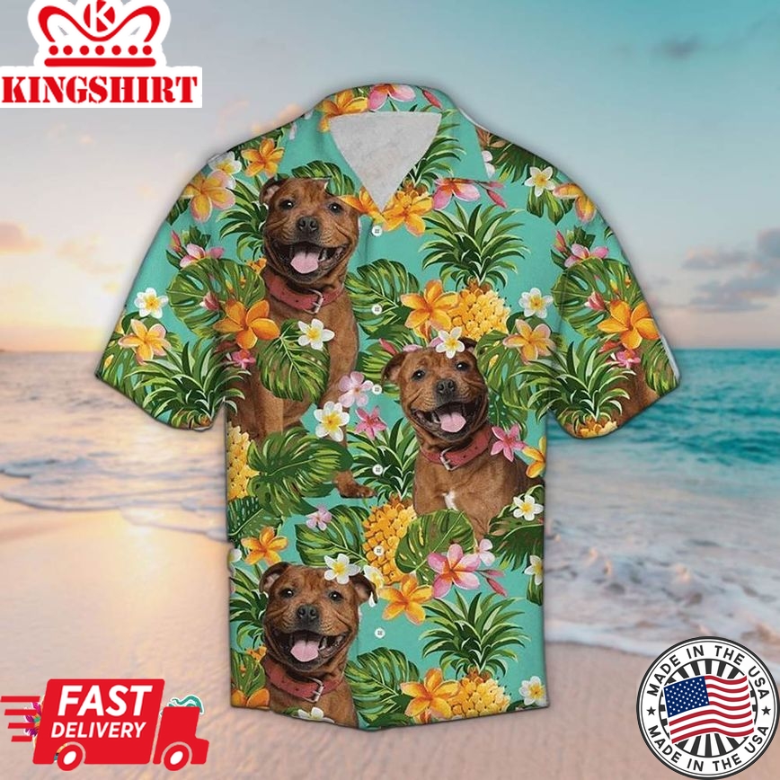 Staffordshire Bull Pineapple Dog Hawaiian Aloha Beach Shirt