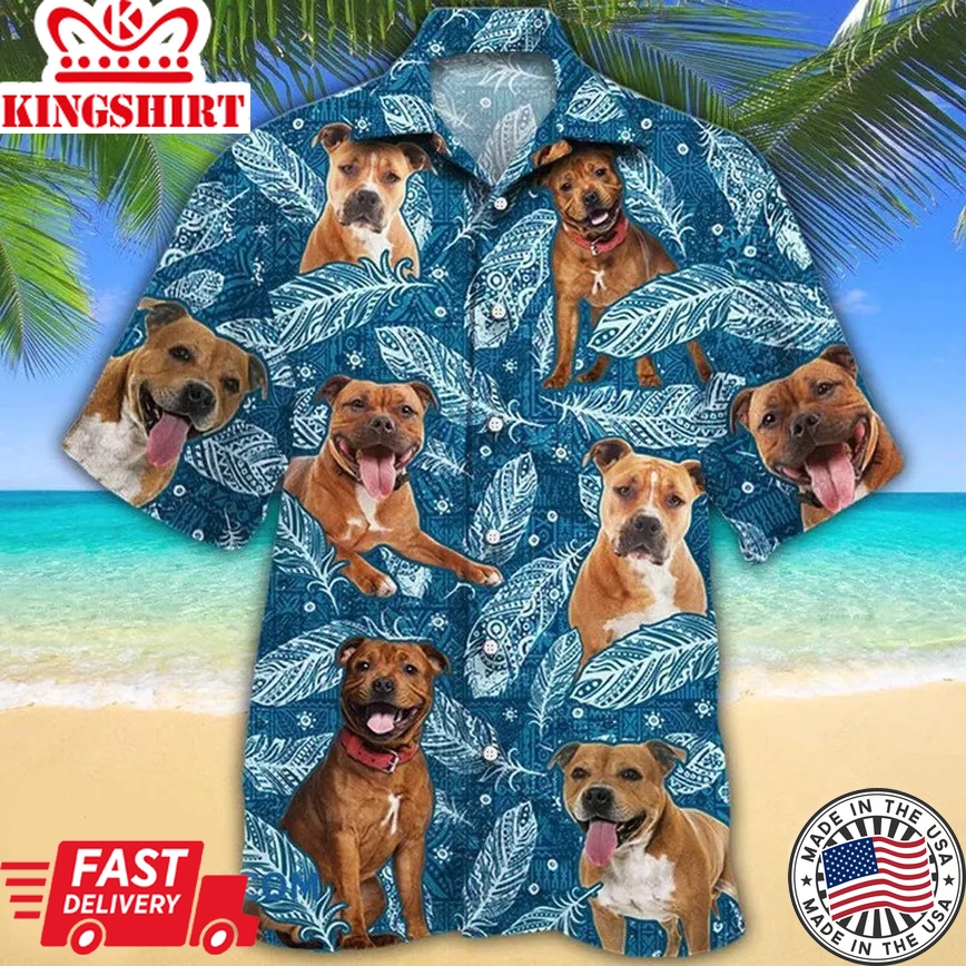 Staffordshire Bull Terrier Dog Lovers Blue Feather Hawaii Trendy Hawaiian Shirt