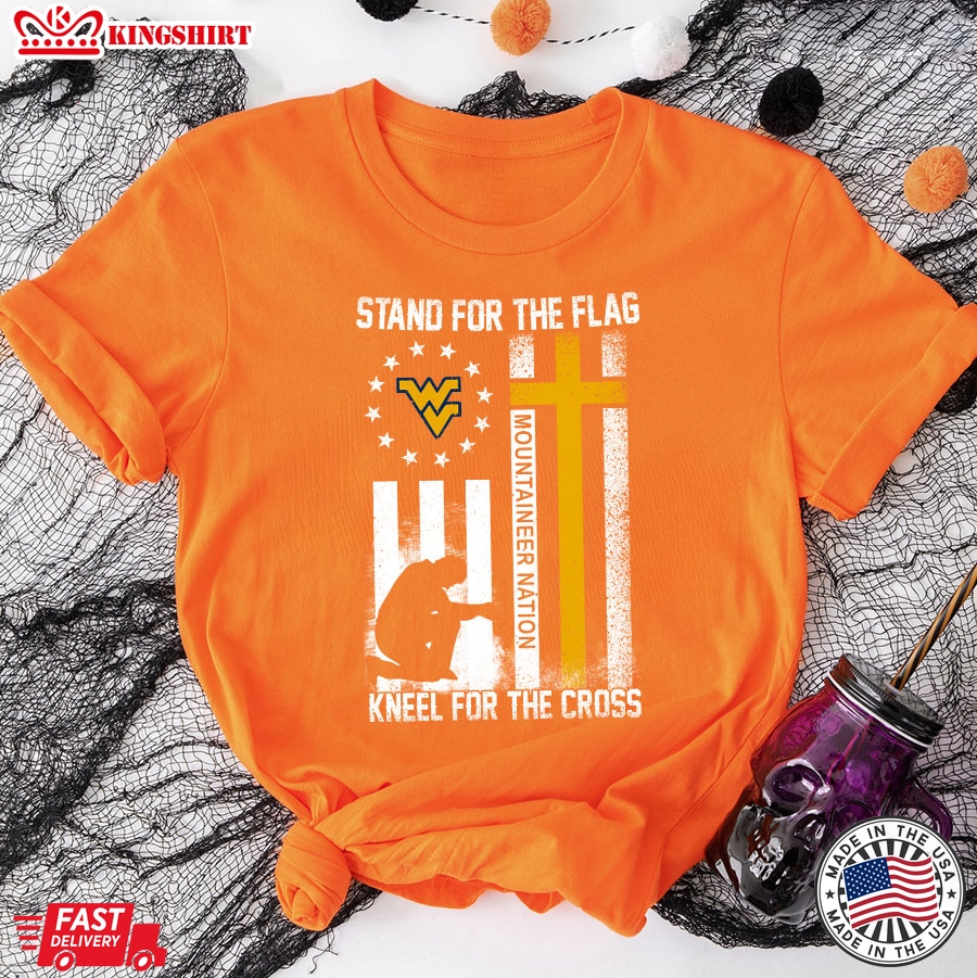 Stand For The Flag Kneel For The Cross Mountaineer Nation Flag T-Shirt