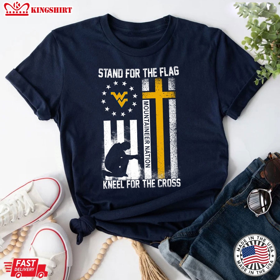 Stand For The Flag Kneel For The Cross Mountaineer Nation Flag T-Shirt